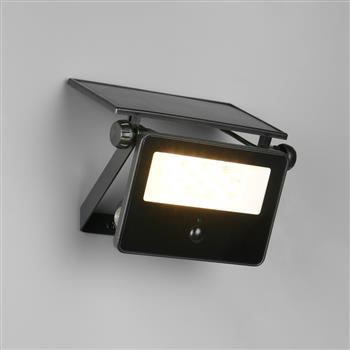 Moura IP54 Outdoor PIR 10-watt Solar Black Wall Light R22109132