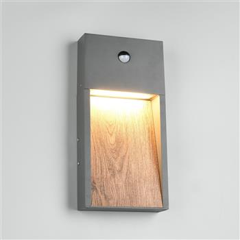 Salmon IP44 Outdoor LED PIR Wall Light Imitation Wood 246969135