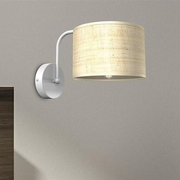 Marshall Single White And Rattan Wall Light MLP7482