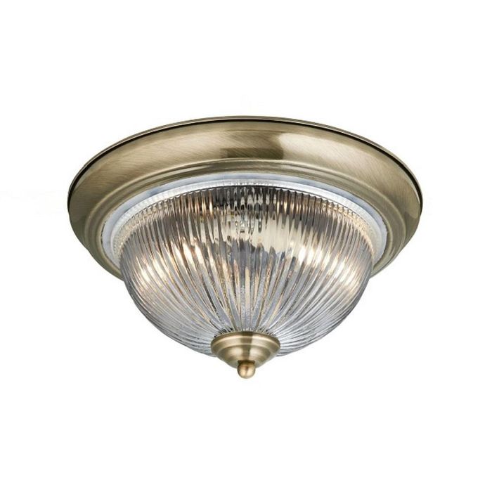 American Diner IP44 Antique Brass And Ribbed Glass Bathroom Flush 4370