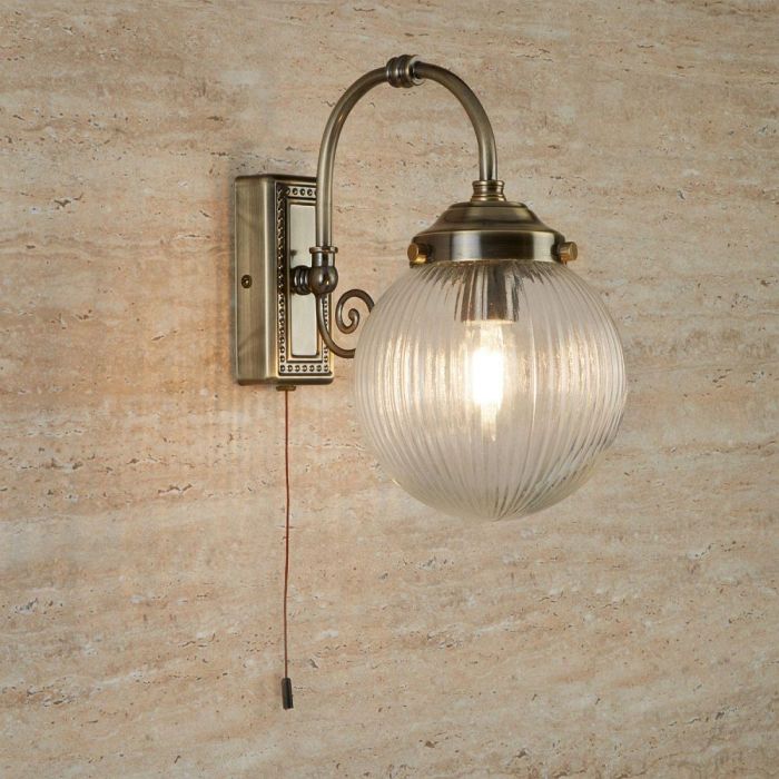 Belvue Antique Brass Single Bathroom Wall Light 3259AB