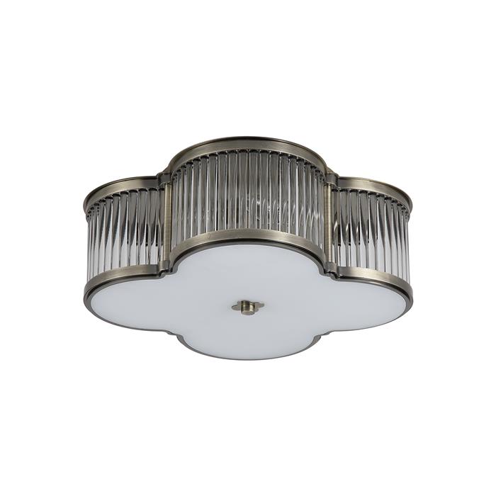 Lotus Three Light Antique Brass Flush Ceiling Fitting 77210-3AB