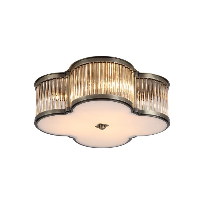 Lotus Three Light Antique Brass Flush Ceiling Fitting 77210-3AB