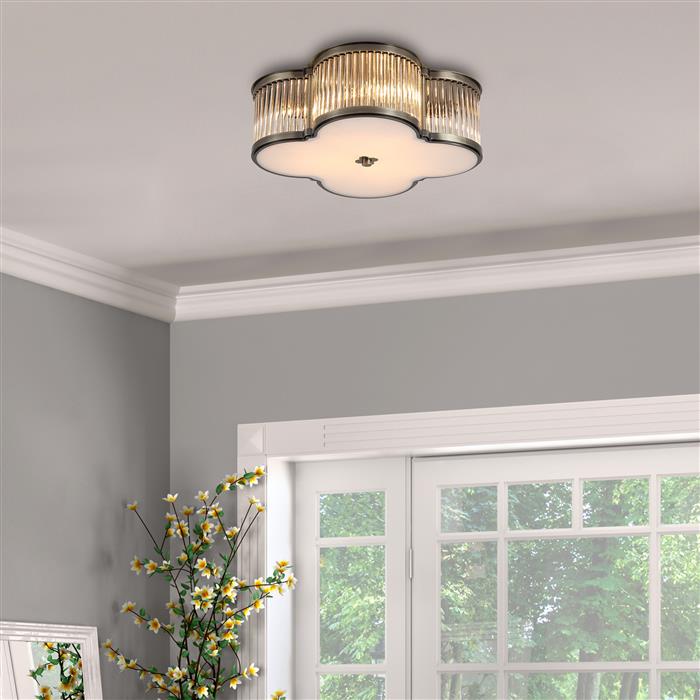 Lotus Three Light Antique Brass Flush Ceiling Fitting 77210-3AB