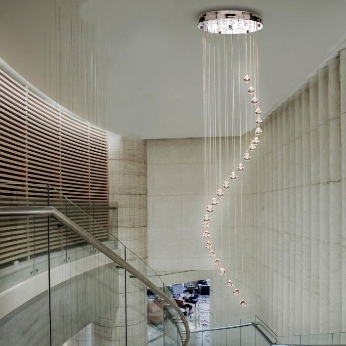 Modern Stairwell Chrome Crystal Cluster Pendant 5742CC