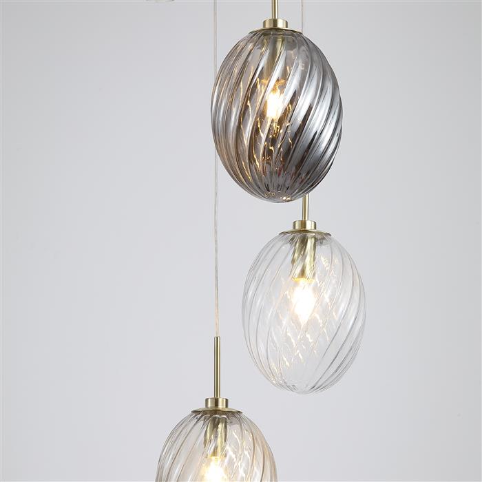 Whirl Five Light Satin Brass And Glass Ceiling Pendant 24142-5SB