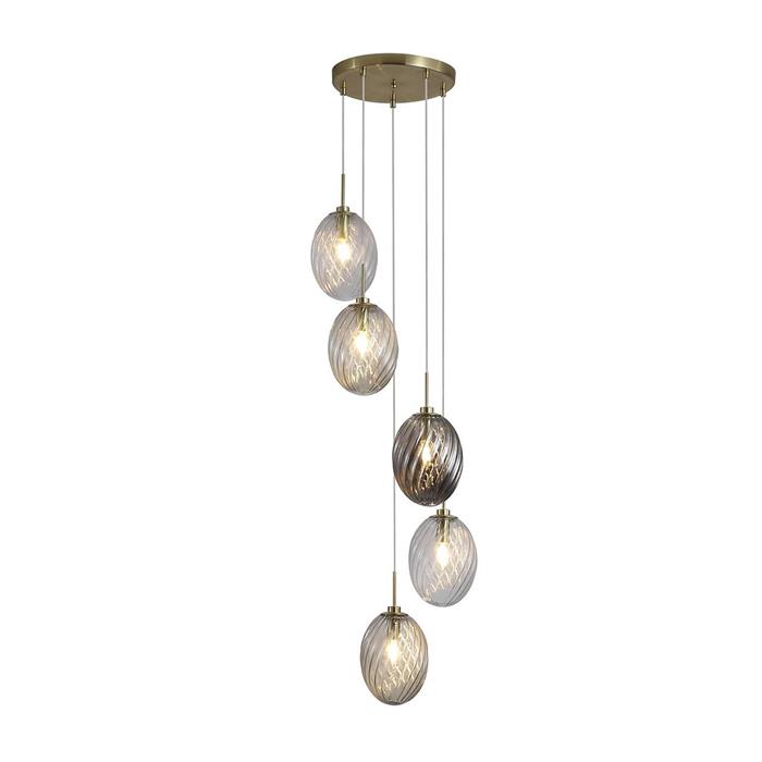Whirl Five Light Satin Brass And Glass Ceiling Pendant 24142-5SB