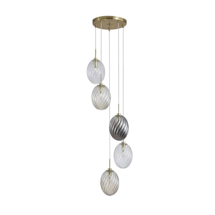 Whirl Five Light Satin Brass And Glass Ceiling Pendant 24142-5SB