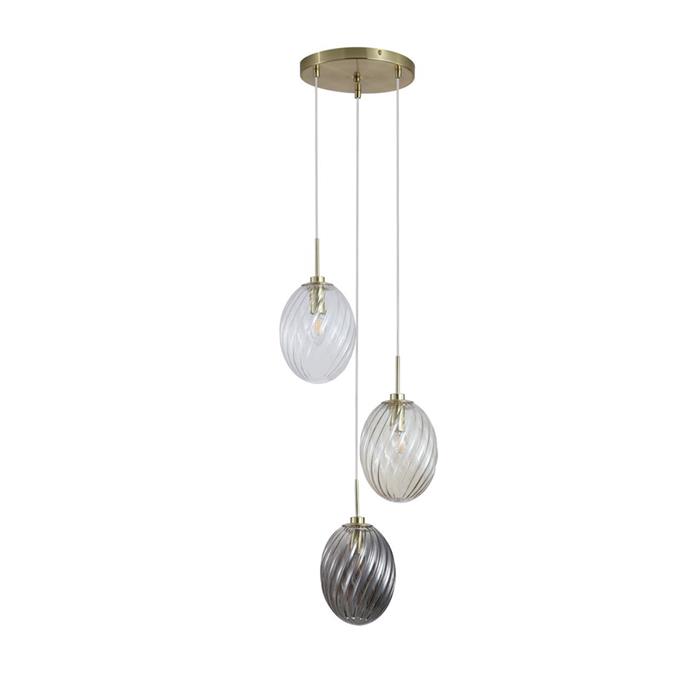 Whirl Three Light Satin Brass And Glass Ceiling Pendant 24142-3SB