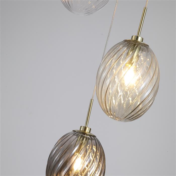Whirl Three Light Satin Brass And Glass Ceiling Pendant 24142-3SB