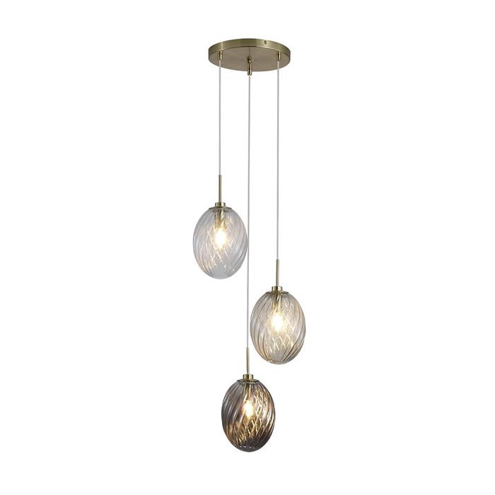 Whirl Three Light Satin Brass And Glass Ceiling Pendant 24142-3SB