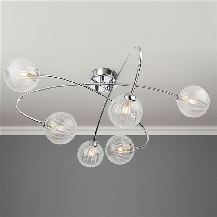 Atom 6-Light Chrome and Clear Glass Ceiling Fitting 6926CH