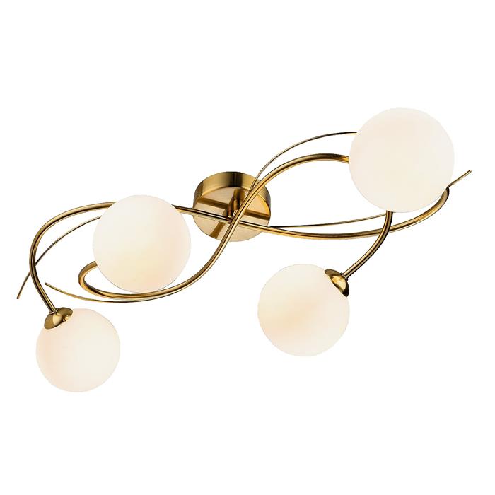 Elba 4-Light Brushed Brass Opal Glass Ceiling Fitting 6921BB