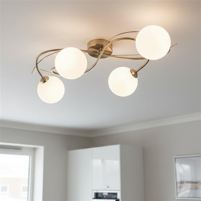 Elba 4-Light Brushed Brass Opal Glass Ceiling Fitting 6921BB