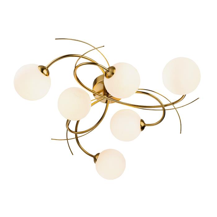 Elba 6-Light Brushed Brass Opal Glass Ceiling Fitting 6922BB