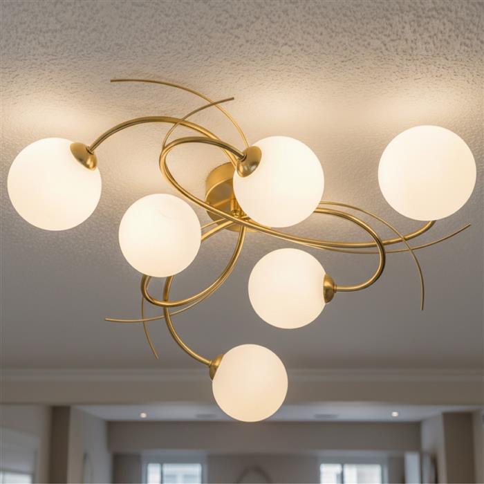 Elba 6-Light Brushed Brass Opal Glass Ceiling Fitting 6922BB