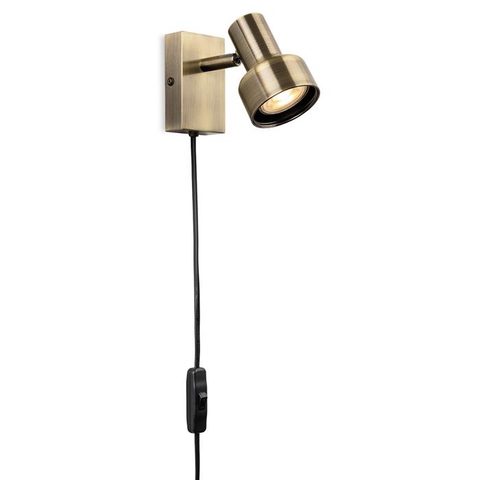 Industrial Plug-In Antique Brass Wall Light 6892AB