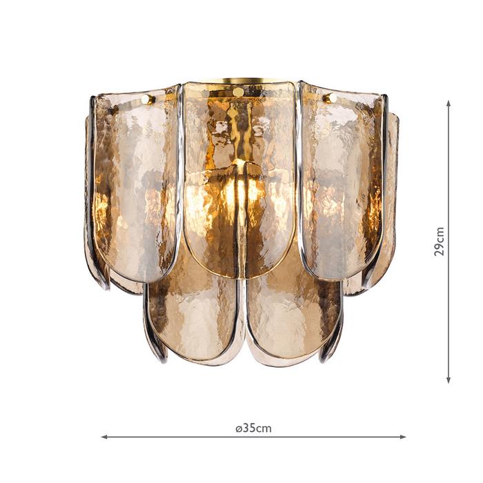 Anielle 3 Light Natural Brass And Tea Smoked Dappled Glass Flush Fitting ANI5342