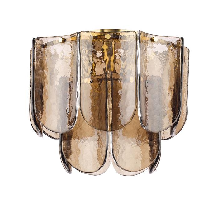 Anielle 3 Light Natural Brass And Tea Smoked Dappled Glass Flush Fitting ANI5342