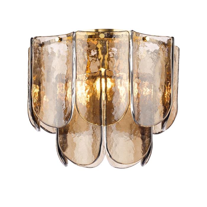 Anielle 3 Light Natural Brass And Tea Smoked Dappled Glass Flush Fitting ANI5342
