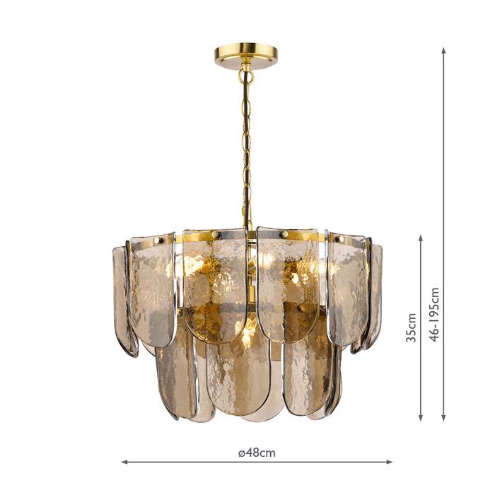 Anielle Natural Brass And Dappled Tea Smoked Glass 7 Light Pendant ANI3442