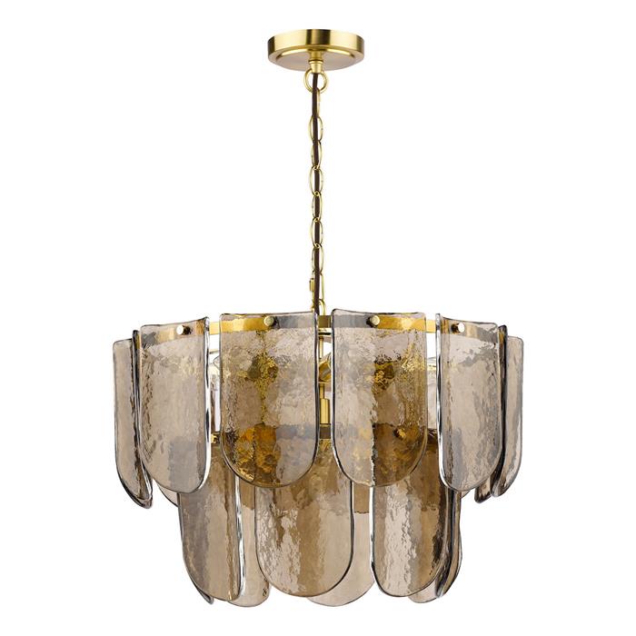 Anielle Natural Brass And Dappled Tea Smoked Glass 7 Light Pendant ANI3442