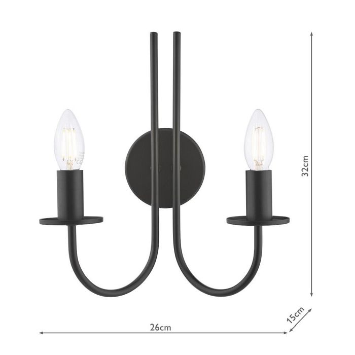 Becca Double Matt Black Wall Light BEC0922