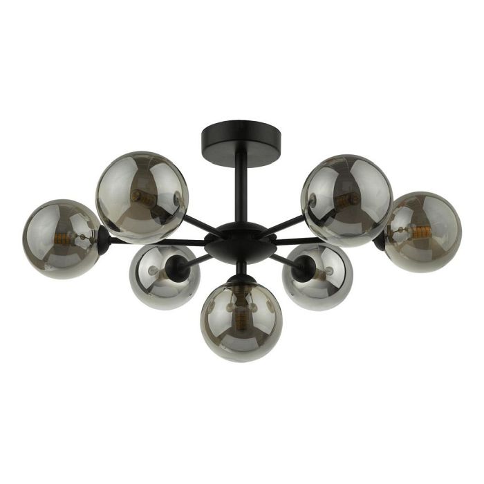 Cohen 7 Light Black And Smoked Glass Semi-Flush COH3422-01