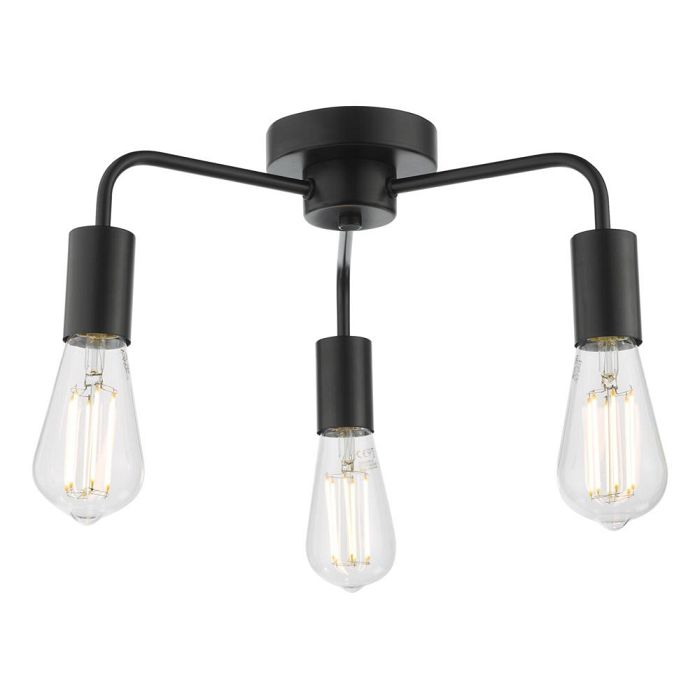 Dena 3 light Matt Black Semi-Flush Ceiling Fitting DEN5322