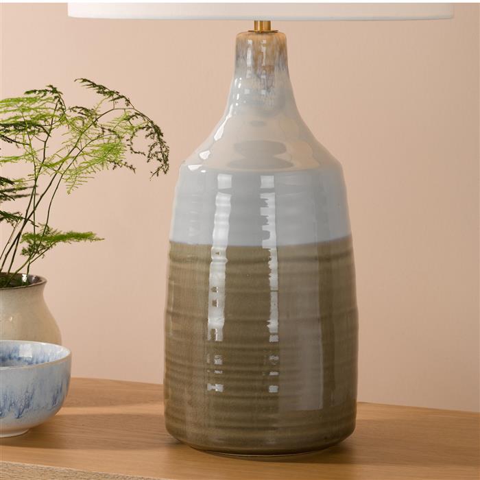 Desirus Ceramic Pale Blue And Taupe Table Lamp With Ivory Shade DES4223