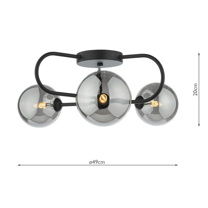 Eissa 3 Light Matt Black Semi-Flush Fitting EIS5322