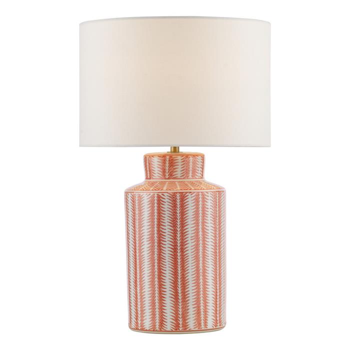 Ennio Coral Geometric Ceramic Base With Ivory Shade Table Lamp ENN4203