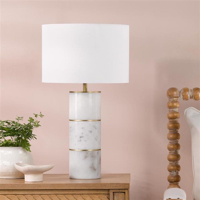 Ishana Marble And White Drum Shade Table Lamp ISH4202