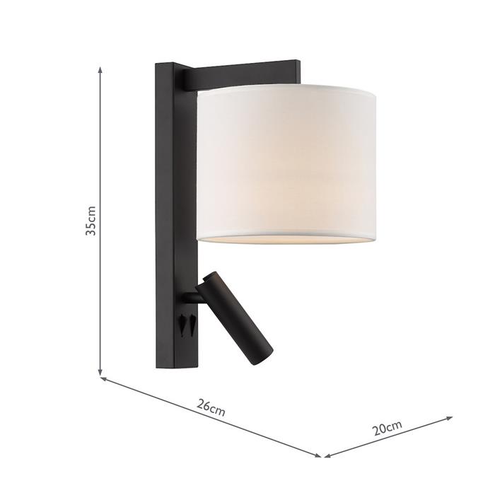 Itala Matt Black And Ivory Drum Shade Reading Wall Light ITA0922L