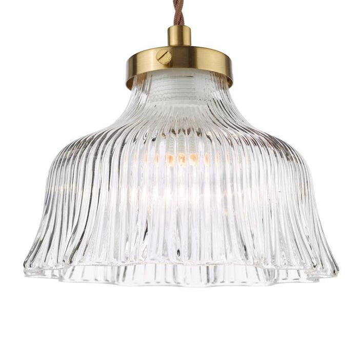 Maude Natural Brass And Clear Ribbed Glass Single Pendant MAU0142