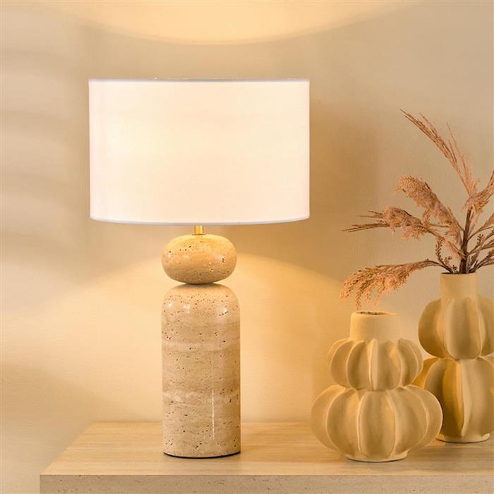 Soyala Natural Sand Stone Travertine And White Shade Table Lamp SOY4229 