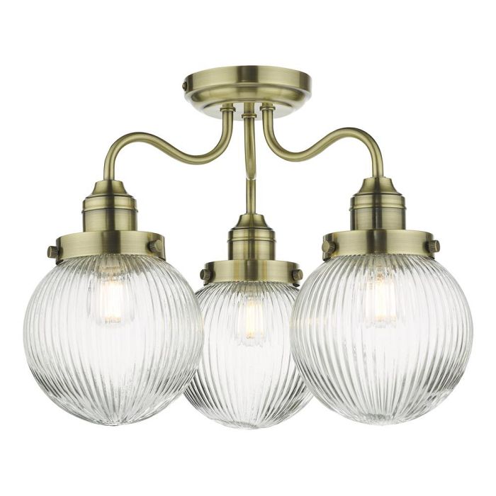 Tamara IP44 Semi-Flush Ceiling Light Antique Brass Finish TAM5375-IP44