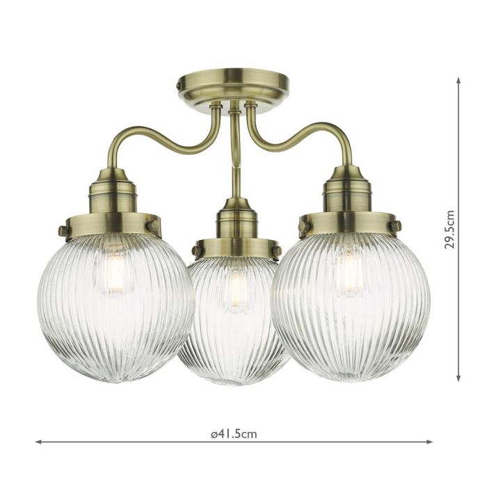 Tamara IP44 Semi-Flush Ceiling Light Antique Brass Finish TAM5375-IP44
