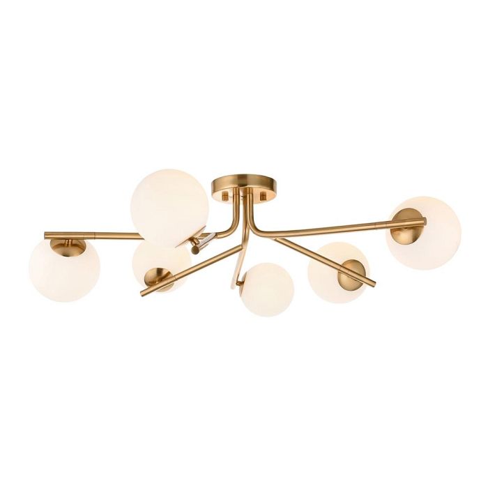 Aaron 6 Light Brushed Aged Brass Plate And Opal Glass Semi Flush 118651