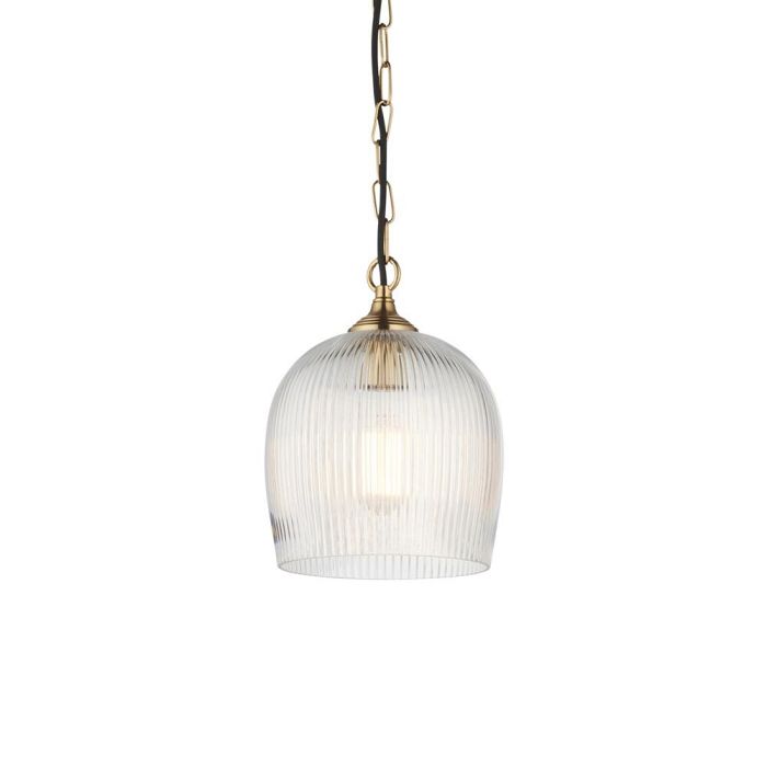 Ashcroft Brushed Aged Brass Plate And Clear Ribbed Glass Single Pendant 120625