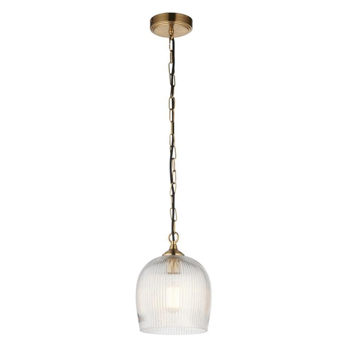 Ashcroft Brushed Aged Brass Plate And Clear Ribbed Glass Single Pendant 120625