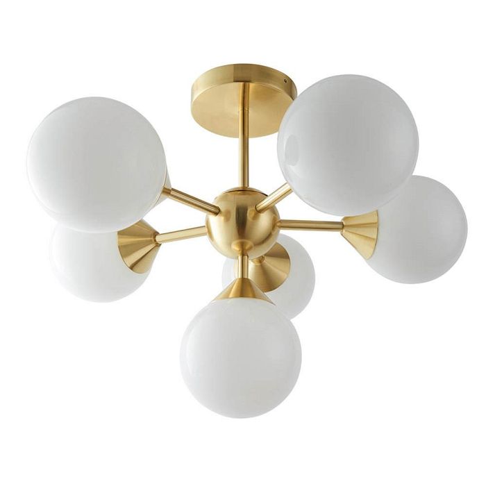 Oscar 6 Light Brushed Brass/White Glass Semi Flush Fitting 76501