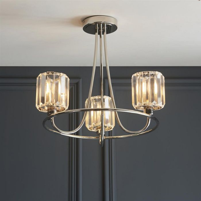 Berenice Bright Nickel 3 Light Semi-Flush Fitting 104107