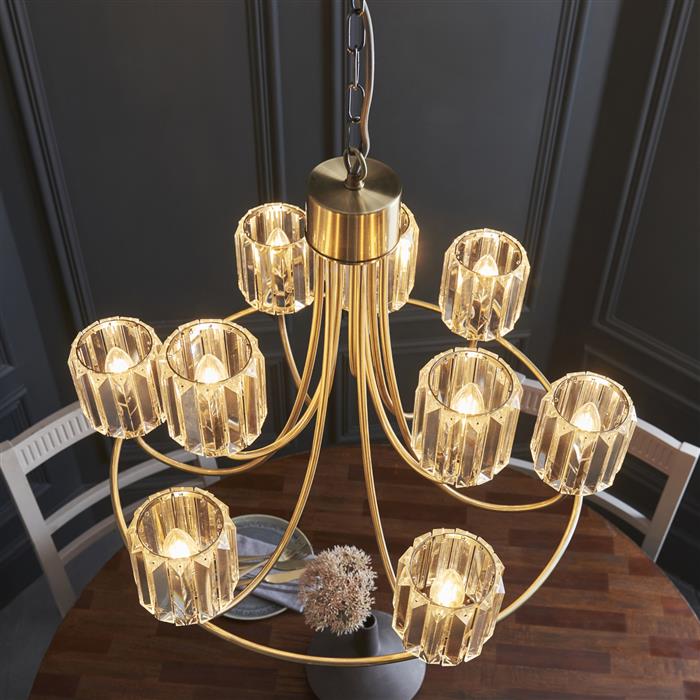 Berenice Nine Light Tiered Pendant Antique Brass Plate 118934