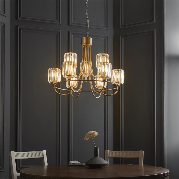 Berenice Nine Light Tiered Pendant Antique Brass Plate 118934