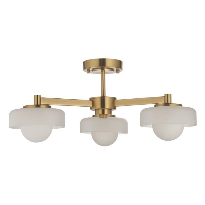 Boss 3 Light Brushed Aged Brass Plate With Frosted Opal Glass Semi Flush 120631