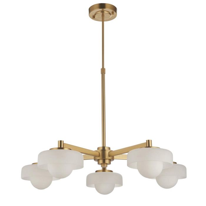 Boss 5 Light Brushed Aged Brass Plate With Frosted Opal Glass Pendant 120632