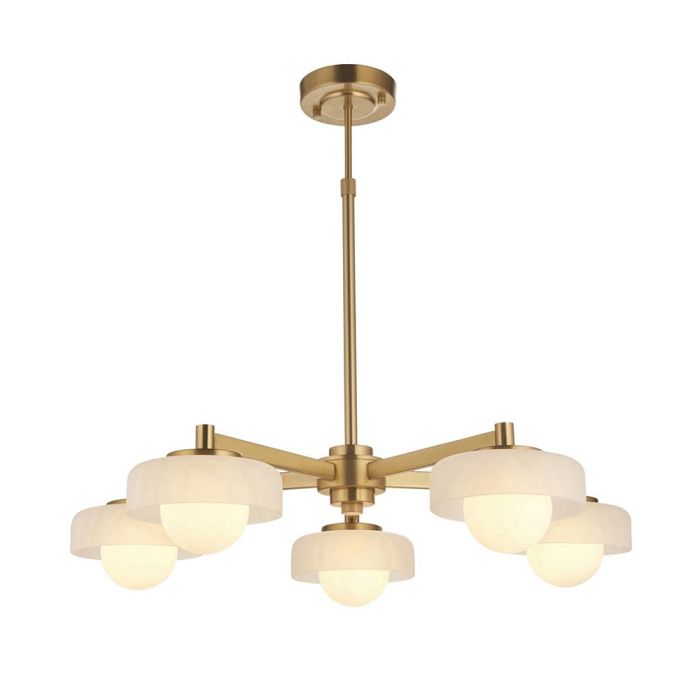 Boss 5 Light Brushed Aged Brass Plate With Frosted Opal Glass Pendant 120632