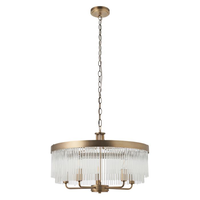 Clemont Warm Antique Brass And Clear Glass Five Light Pendant Fitting 119110
