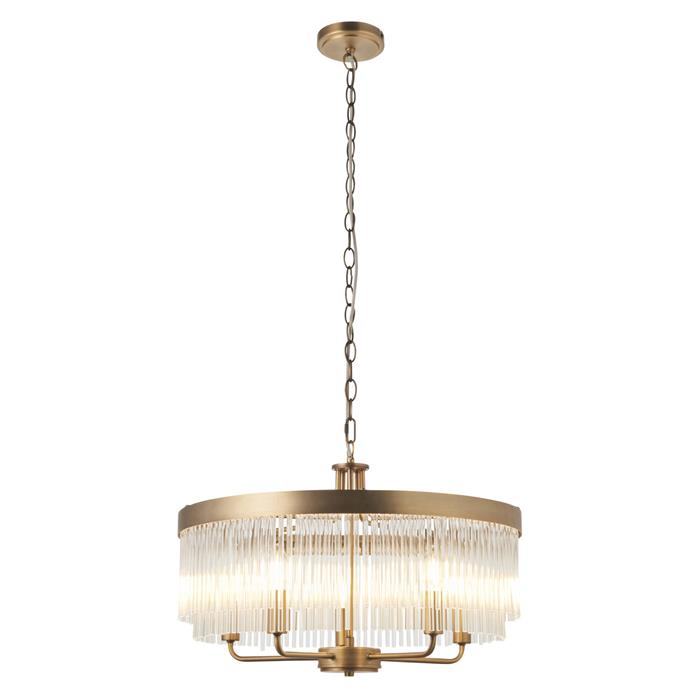 Clemont Warm Antique Brass And Clear Glass Five Light Pendant Fitting 119110